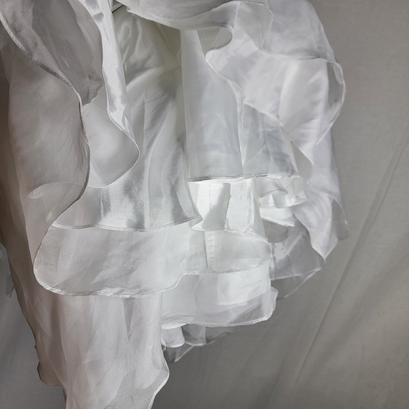 Mac Duggal $498 Size 10 Jeweled Broach One Shoulder Cascade Ruffle White Dress - Picture 8 of 8